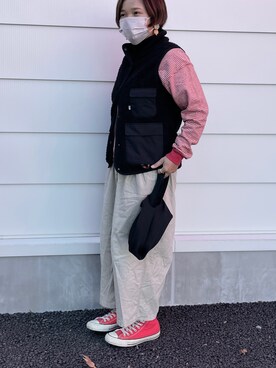 「CONVERSE（コンバース）の＜CONVERS＞ALL STAR US ハイカット/スニーカー（スニーカー、レッド系）」を使った、つぶあんさん（キッズ）の冬コーディネート