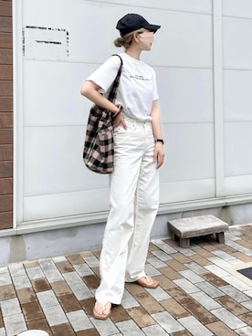 「ホワイトデニム」｜「アイテム（その他）」を使った、KASUMIさん（レディース・161cm）の夏コーディネート