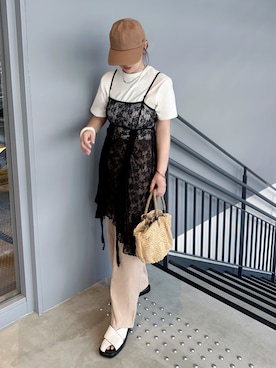 「アイテム（セットアップ、ベージュ系）」を使った、KASUMIさん（レディース・161cm）の夏コーディネート