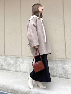 「リエディ」｜「アイテム（ノーカラーコート）」を使った、KASUMIさん（レディース・161cm）の冬コーディネート