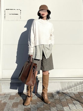 「ハイネックトップス」｜KASUMIさん（レディース・161cm）の秋コーディネート