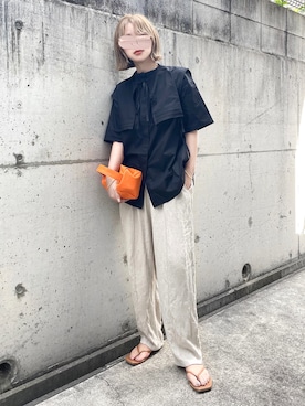 「黒ブラウス」｜KASUMIさん（レディース・161cm）の夏コーディネート