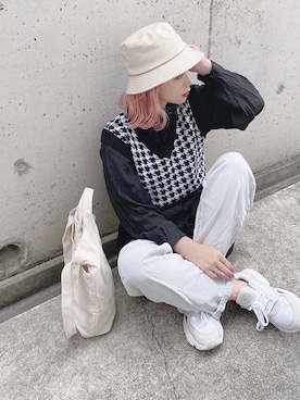 「韓国風コーデ」｜「アイテム（帽子）」を使った、KASUMIさん（レディース・161cm）の夏コーディネート