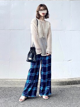 「VACANCY（ヴァカンシー）のシアーパイピングサンダル（サンダル）」を使った、KASUMIさん（レディース・161cm）の夏コーディネート