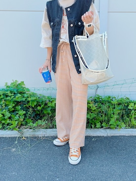 「beautiful people（ビューティフルピープル）のBeautiful People plaid vinyl logo tape shoulder bag - 1000611931（ショルダーバッグ）」を使った、ɴɪᴄᴏ.ᴀʏᴀさん（レディース・149cm）の春コーディネート