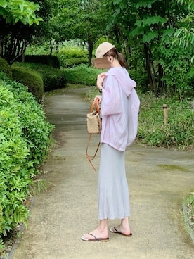 「透かし編みニット」｜「アイテム（ブルゾン）」を使った、minmin08_さん（レディース・158cm）の夏コーディネート