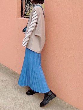 「ブルーコーデ」｜「アイテム（ダウンジャケット/コート）」を使った、minmin08_さん（レディース・158cm）の冬コーディネート