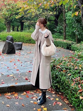「しまむら（シマムラ）のアイテム（ノーカラーコート）」を使った、minmin08_さん（レディース・158cm）の秋コーディネート