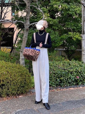 「ハイウエストパンツ」｜「アイテム（ジャケット/アウター）」を使った、minmin08_さん（レディース・158cm）の冬コーディネート