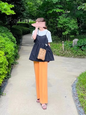 「レイヤードスタイル」｜「しまむら（シマムラ）のアイテム（キャミソール）」を使った、minmin08_さん（レディース・158cm）の夏コーディネート