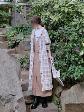 「チェックワンピース」｜「アイテム（ジャンパースカート）」を使った、minmin08_さん（レディース・158cm）の秋コーディネート