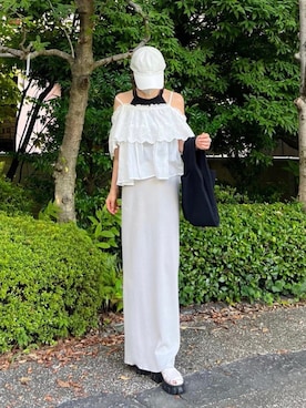 「SUGAR BISKET（シュガービスケット）のニットタイトスカート（スカート）」を使った、minmin08_さん（レディース・158cm）の夏コーディネート