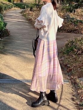「and it_（アンドイット）のアイテム（ノーカラーコート）」を使った、minmin08_さん（レディース・158cm）の冬コーディネート