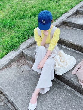 「イエローコーデ」｜「アイテム（オールインワン・サロペット）」を使った、minmin08_さん（レディース・158cm）の春コーディネート