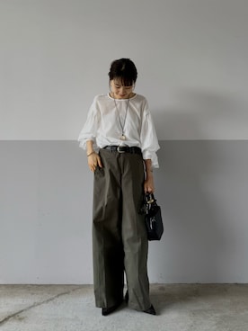「アイテム（チノパンツ）」を使った、mayumi+さん（レディース・158cm）の秋コーディネート