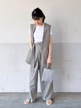 「ジレ」｜「アイテム（ノーカラージャケット）」を使った、mayumi+さん（レディース・158cm）の秋コーディネート
