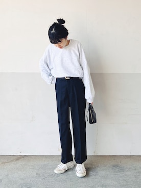 「ISOOK（アイスー）のアイテム（スウェット）」を使った、mayumi+さん（レディース・158cm）の春コーディネート