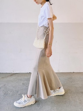 「UNIQLO（ユニクロ）のスーピマコットンリブクルーネックT（半袖）（Tシャツ/カットソー）」を使った、mayumi+さん（レディース・158cm）の秋コーディネート