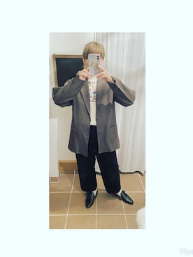 「Re:make（リメイク）のアイテム（スリッポン）」を使った、HYOさん（レディース・166cm）の秋コーディネート