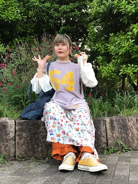 「H&M（エイチ・アンド・エム）のアイテム（トップス、ホワイト系）」を使った、とりさん（レディース・165cm）の夏コーディネート