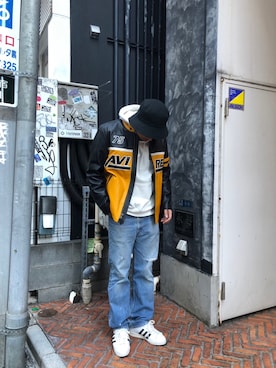 「冬」｜「アイテム（ライダースジャケット）」を使った、RIKUさん（メンズ・177cm）の冬コーディネート