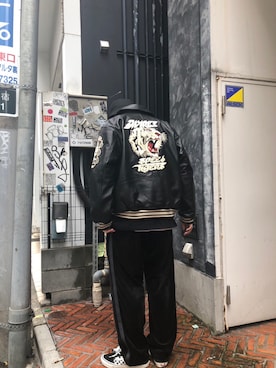 「秋服コーデ」｜「アイテム（スタジャン）」を使った、RIKUさん（メンズ・177cm）の秋コーディネート