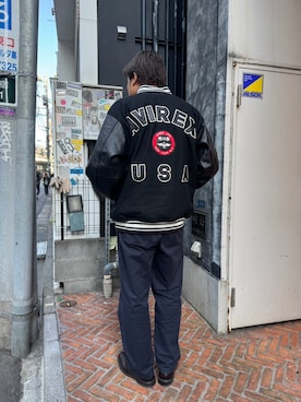 「モノトーンコーデ」｜「アイテム（スタジャン）」を使った、RIKUさん（メンズ・177cm）の冬コーディネート