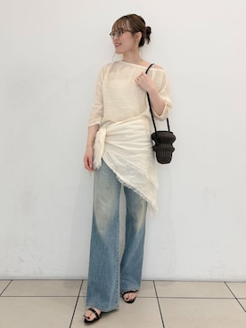 「plage（プラージュ）のJOHNBULL / ジョンブル 別注 FLARE デニム（デニムパンツ、ブルー系）」を使った、杏さん（レディース）の春コーディネート