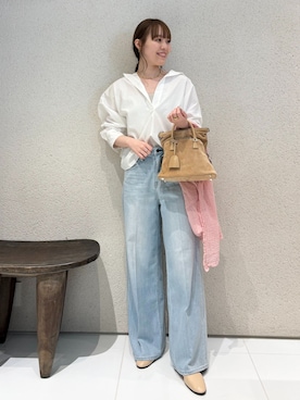 「plage（プラージュ）のHealthy denim / ヘルシーデニム 別注 WIDE デニムパンツ(ブルー)（デニムパンツ、ブルー系）」を使った、杏さん（レディース）の冬コーディネート
