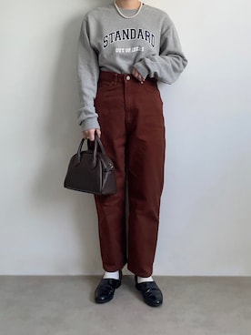 「ISOOK（アイスー）のアイテム（スウェット）」を使った、misatoさん（レディース・152cm）の秋コーディネート