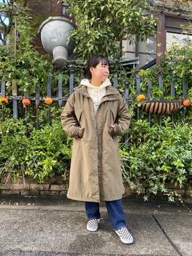 「MANASTASH（マナスタッシュ）のアイテム（モッズコート）」を使った、小林さん（レディース・155cm）の秋コーディネート