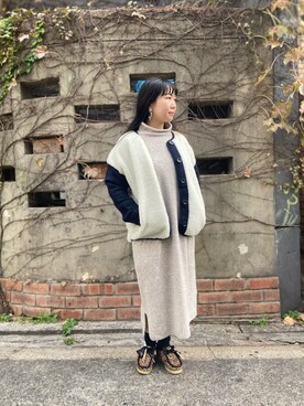 「MANASTASH（マナスタッシュ）のアイテム（ワンピース/ドレス）」を使った、小林さん（レディース・155cm）の秋コーディネート
