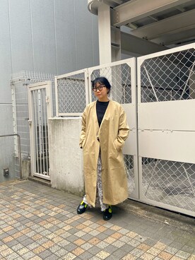 「MANASTASH（マナスタッシュ）のアイテム（ノーカラーコート）」を使った、小林さん（レディース・155cm）の春コーディネート