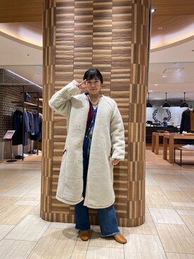 「MANASTASH（マナスタッシュ）のアイテム（ノーカラーコート）」を使った、小林さん（レディース・155cm）の秋コーディネート