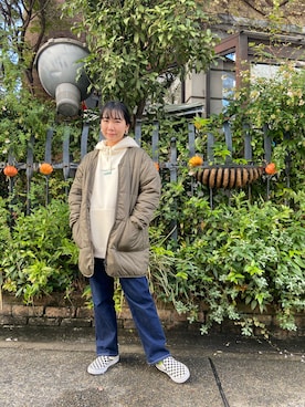 「MANASTASH（マナスタッシュ）のアイテム（モッズコート）」を使った、小林さん（レディース・155cm）の秋コーディネート