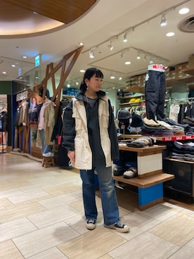 「MANASTASH（マナスタッシュ）のアイテム（ジャケット/アウター）」を使った、小林さん（レディース・155cm）の冬コーディネート