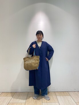 「MANASTASH（マナスタッシュ）のアイテム（ノーカラーコート）」を使った、小林さん（レディース・155cm）の冬コーディネート