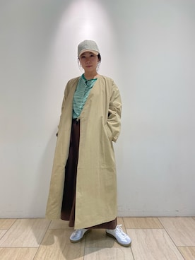 「MANASTASH（マナスタッシュ）のアイテム（ノーカラーコート）」を使った、小林さん（レディース・155cm）の春コーディネート