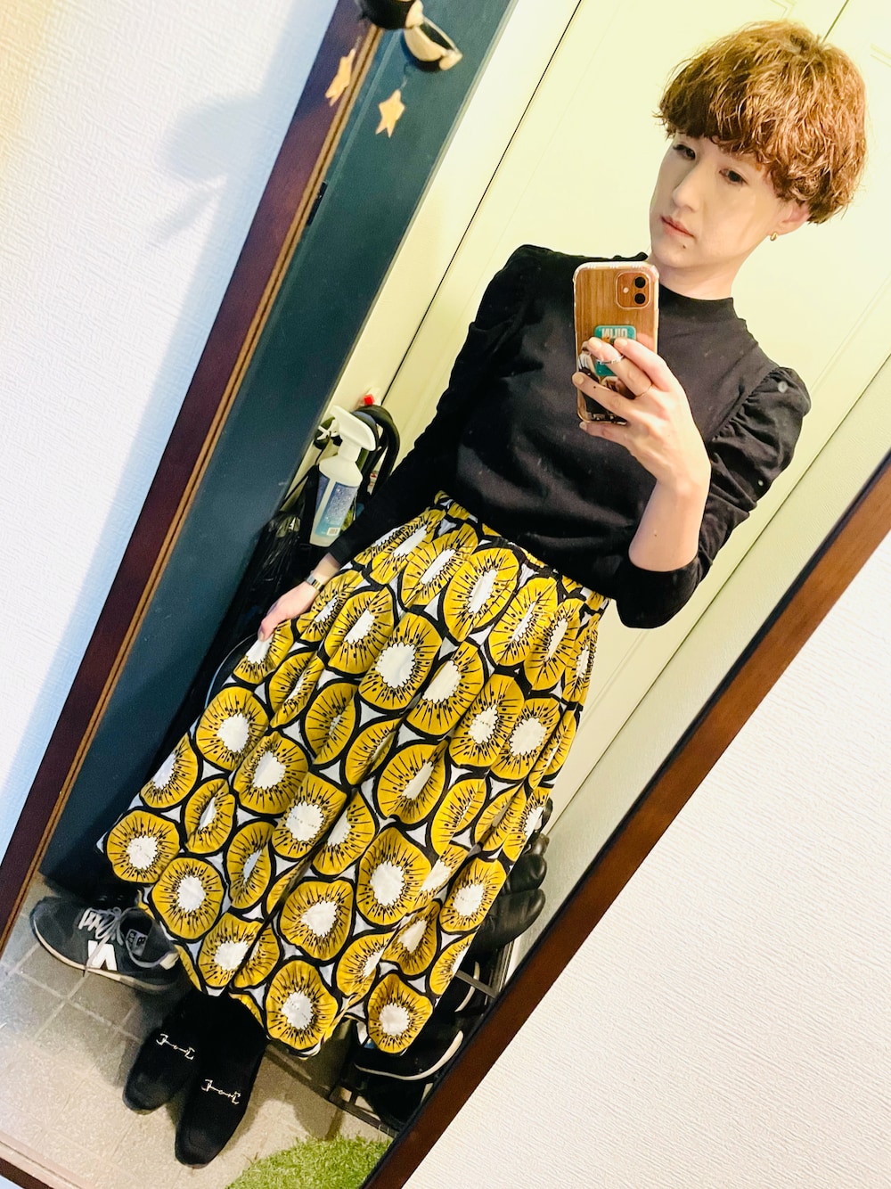 peu pres（プープレ）の「キウイ プリント タックギャザースカート  