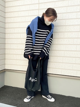 「A.P.C.（アーペーセー）のSAC SHOPPING REBOUND 20AC（トートバッグ）」を使った、てらさん（レディース・161cm）の冬コーディネート