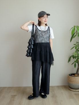 「GU（ジーユー）のアイテム（タンクトップ、ブラック系）」を使った、てらさん（レディース・163cm）の夏コーディネート