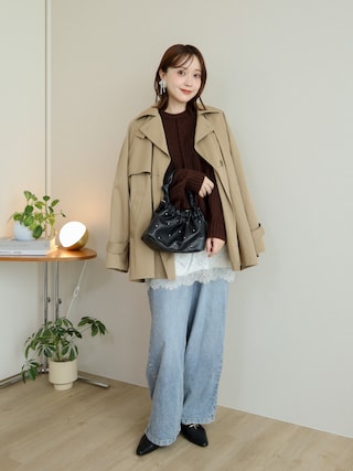 「andme(アンドミー)の裾レースドットサテンスカート(スカート)」を使った、てらさん(レディース・163cm)の秋コーディネート