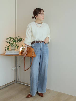 「classicalelf(クラシカルエルフ)の甘すぎない、透け感フェミニン。透かし編みキャンディスリーブ配色メロウトップス(Tシャツ/カットソー)」を使った、てらさん(レディース・163cm)の秋コーディネート