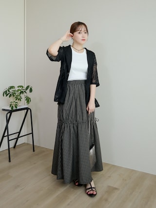 「classicalelf（クラシカルエルフ）の繊細なレースがつくる、大人のための“雰囲気服”。ポケットつきパネルレーステーラードジャケット（半袖）（テーラードジャケット）」を使った、てらさん（レディース・163cm）の夏コーディネート
