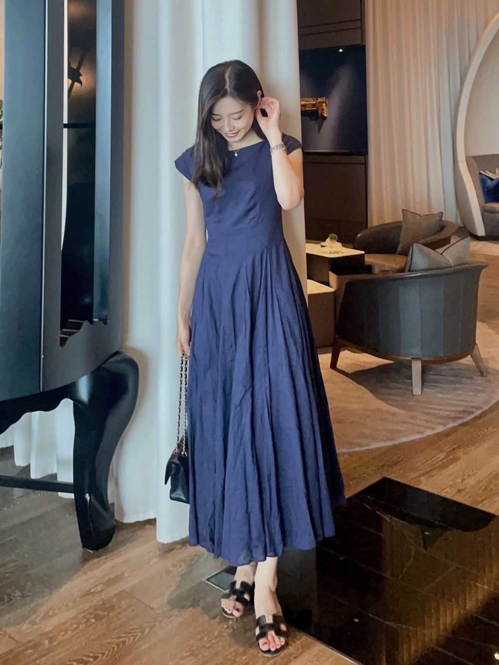 マリハ MARIHA 夏のレディのドレス ロングワンピース ネイビー