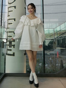 「Rosarymoon（ロザリームーン）のアイテム（ワンピース/ドレス、ホワイト系）」を使った、Mizukiさん（レディース・165cm）の春コーディネート