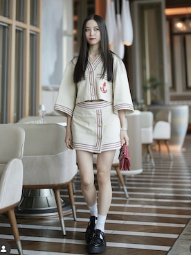 「GUCCI（グッチ）のアイテム（ジャケット/アウター、ホワイト系）」を使った、Mizukiさん（レディース・165cm）の夏コーディネート