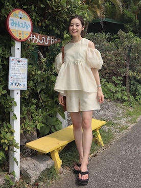 「ぺプラムトップス」｜「アイテム（ワンピース/ドレス）」を使った、Mizukiさん（レディース・165cm）の春コーディネート