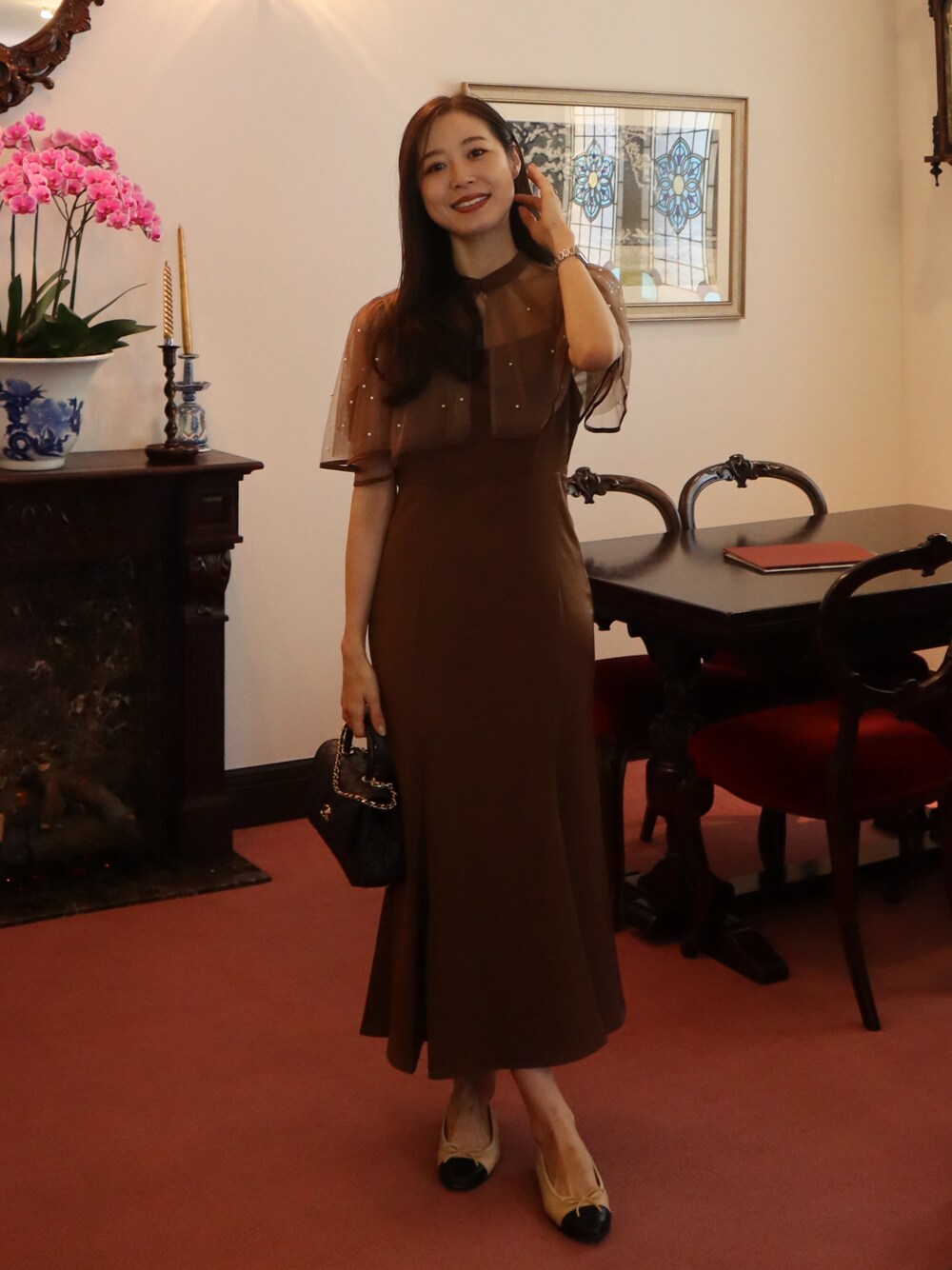 LEJA】パールパイピングボレロ付き2wayマーメイドフレアロングドレス