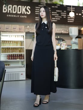「Mila Owen（ミラオーウェン）の【マシーンウォッシャブル】【UVカット】金釦ノースリポロニットスカートSET UP（ワンピース、その他）」を使った、Mizukiさん（レディース・165cm）の春コーディネート